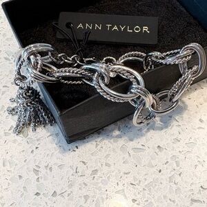 Ann Taylor Silver Chunky Chain Link Bracelet with Tassel
